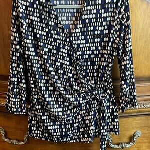 Evan Picone Wrap Front 3/4 Sleeve Blouse M